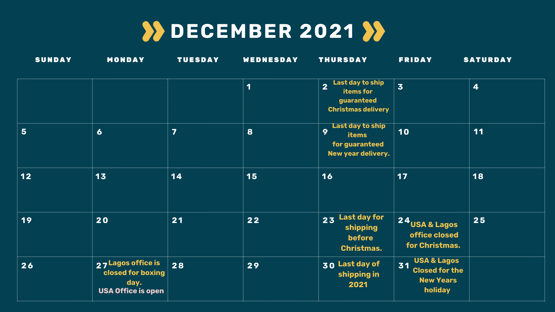 Heroshe 2021 Holiday shipping Guide (December)