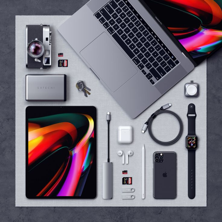 a   picture showing different gadgets (laptop, iphone, airpods,ipad, iwatch e.t.c)