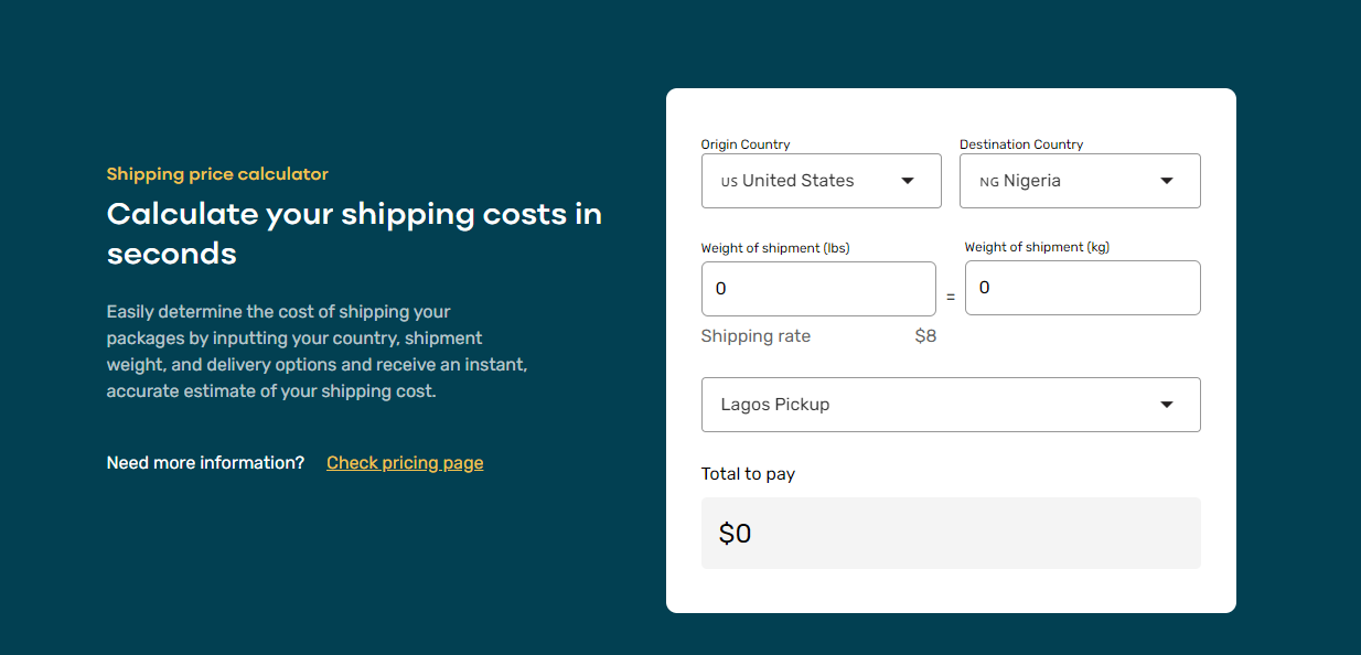 A picture showing the Heroshe shipping calculator