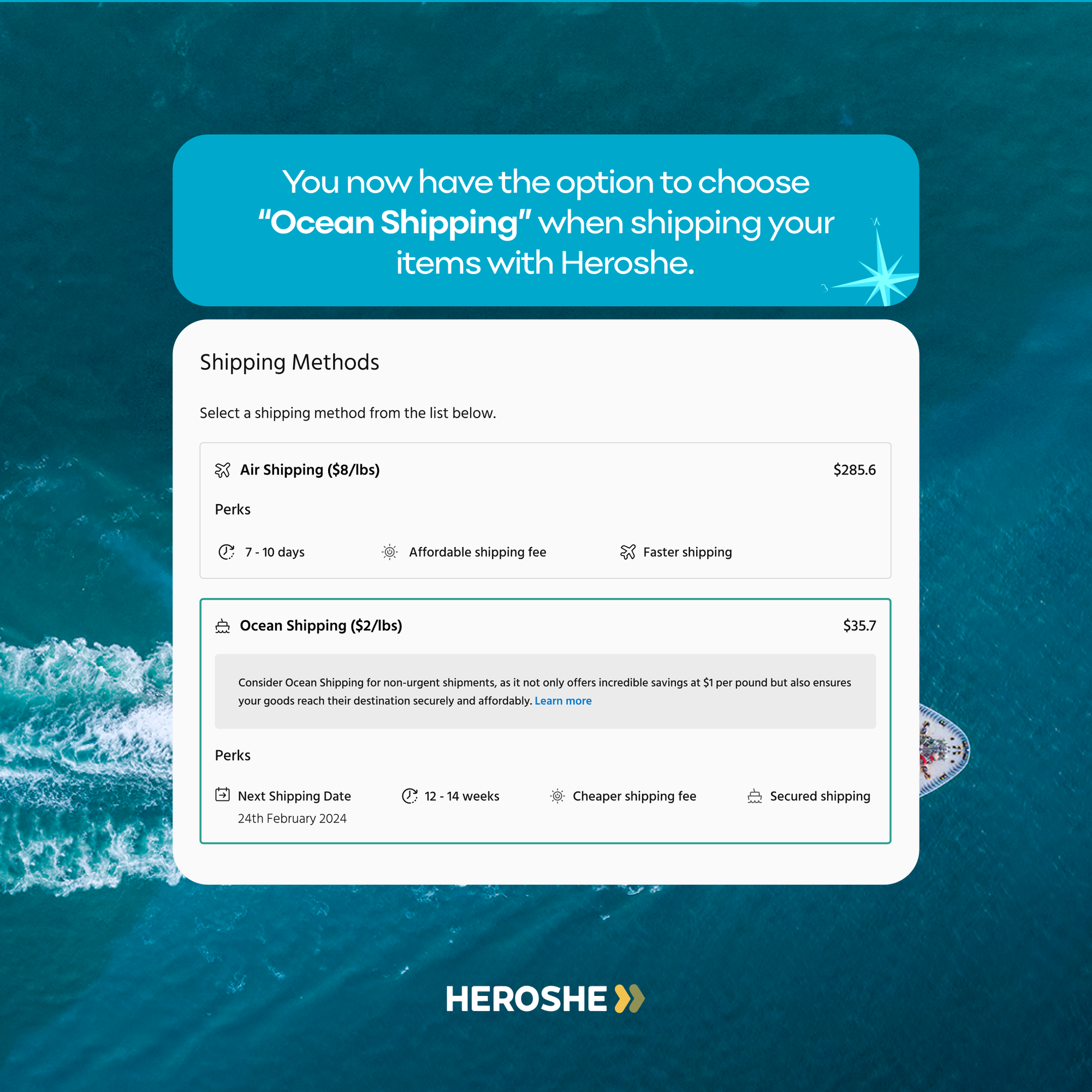 Heroshe ocean shipping